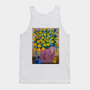 Yellow and blue daisy In a gold and copper jug vase . Tank Top